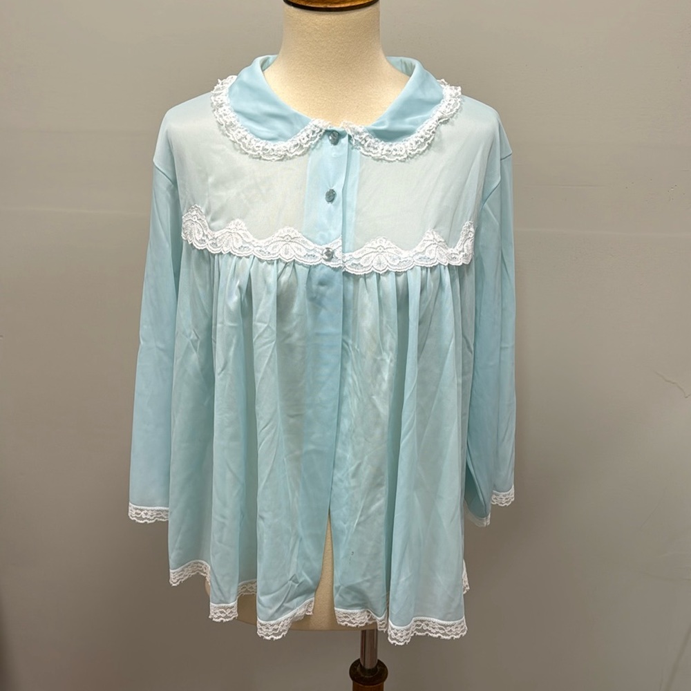 Vintage Pinehurst Lingerie sheer baby blue top women’s sz L, as is